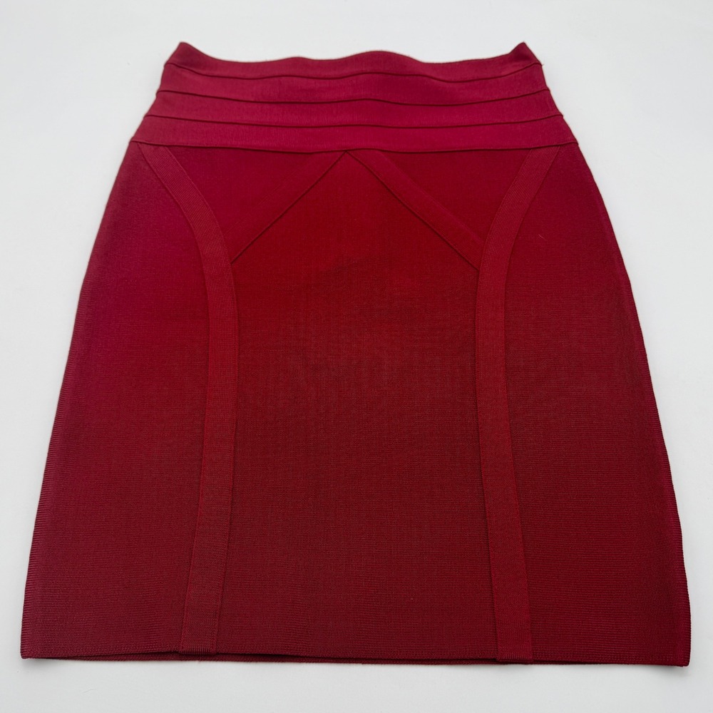 Bebe Bandage Mini Skirt Rhubarb Red Bodycon High Waist Zip Back S SOFT0101-9500